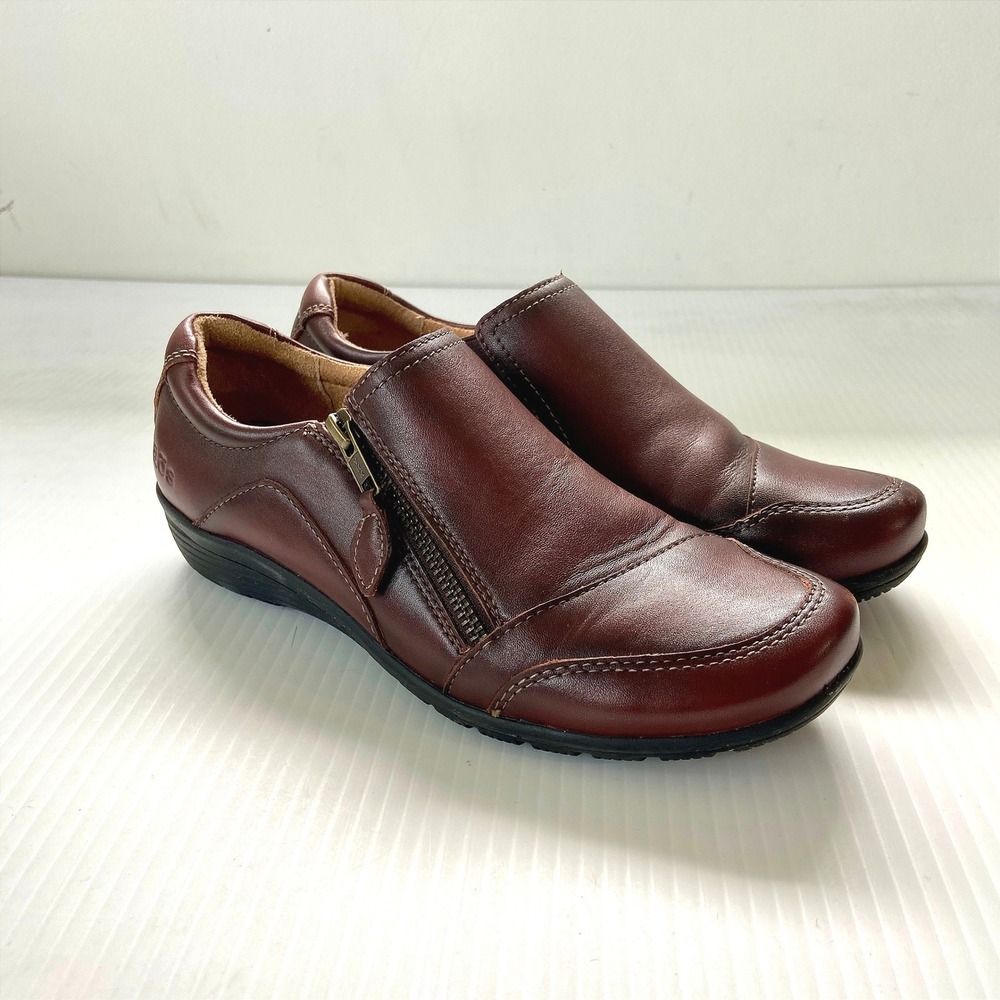 Taos Character Zip Close Comfort Shoes Whiskey Maroon Red Leather Womens 6.5